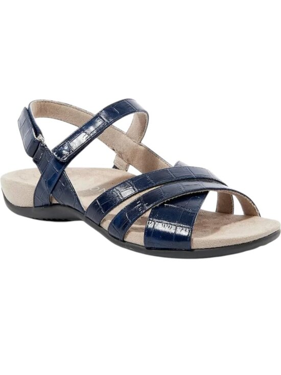 Vionic Shoes - Vionic Mirabi Embossed Croc Vegan Leather Comfort Sandals - Navy - 7.5
